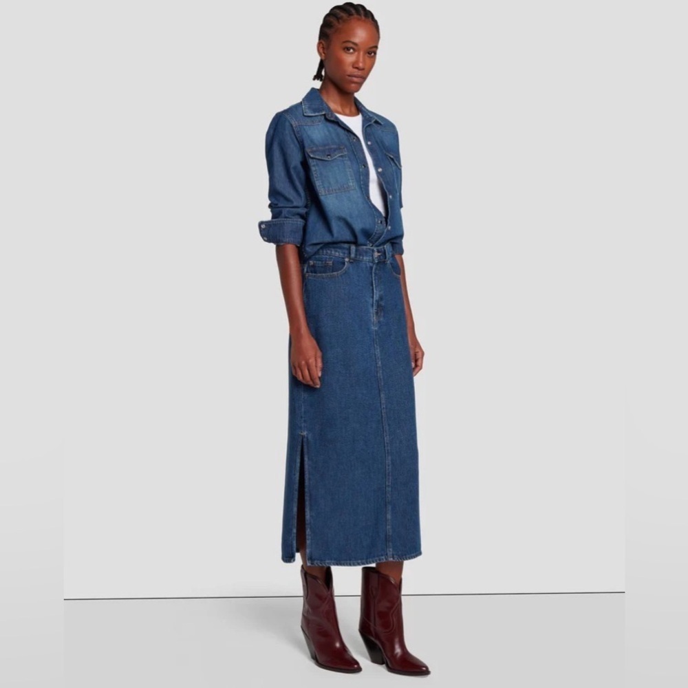 7 For All Mankind DENIM MIDI SKIRT IN BLUENOTE size 28